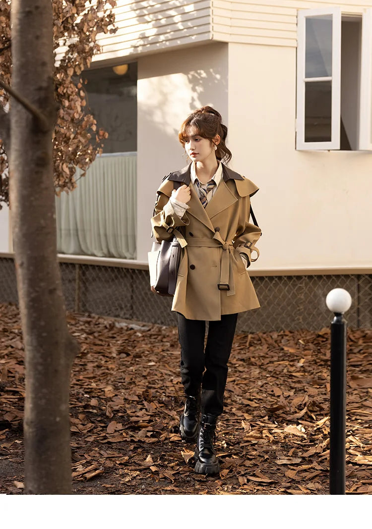 MISHOW Trench Coats for Women Autumn Korean Office Lady Polo Collar Patchwork Long Mid-length Jacket Female Outerwear MXB33W0399