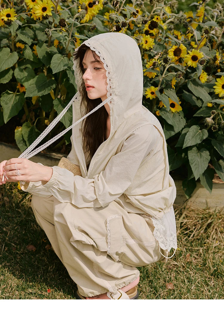 MISHOW Sunscreen Summer Coat Women New 2025 Long Sleeve Hooded Solid Lace Loose Cardigan Female Thin Breathable MXE33W0780