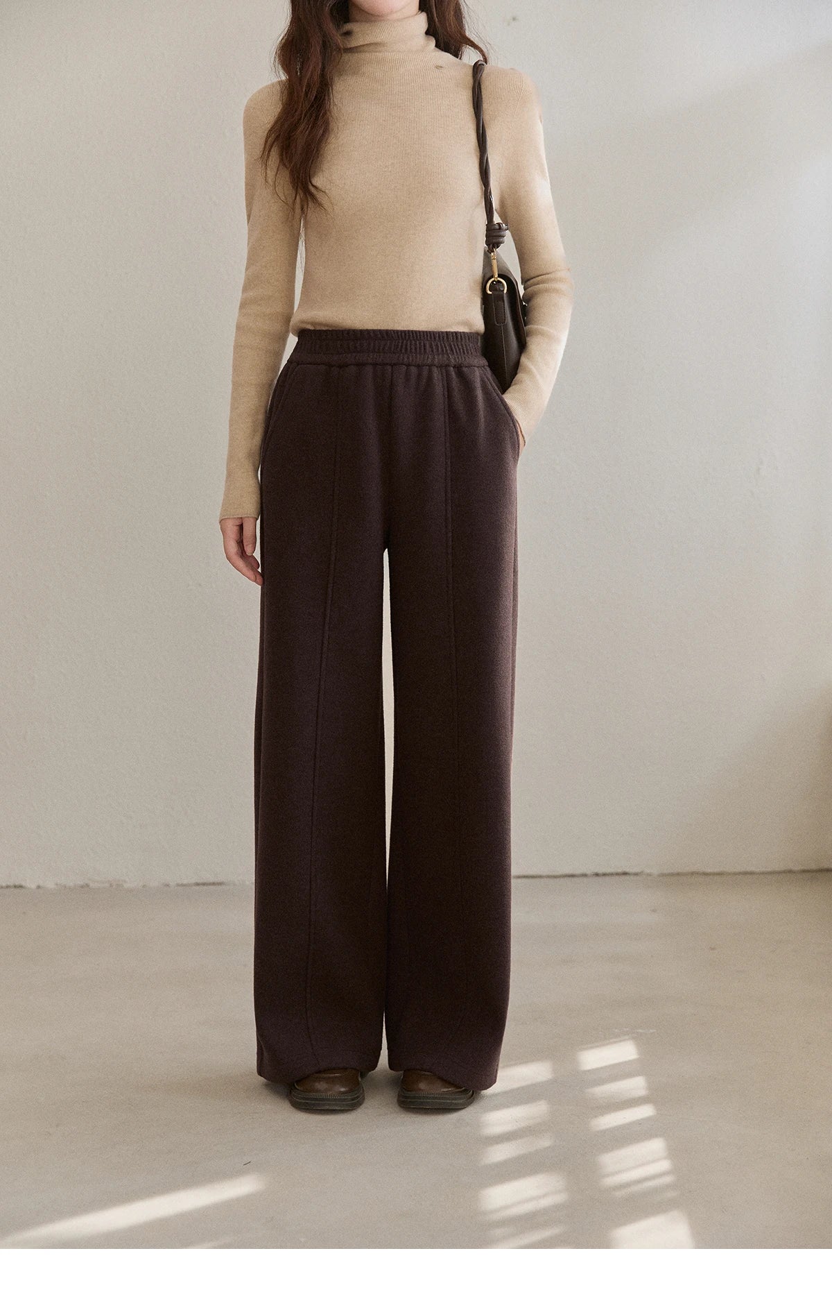 MISHOW High Waist Wide Leg Pants for Women 2025 Winter Casual Loose Thick Fleece Warm Knit Pants Straight Trousers MXE92K1127