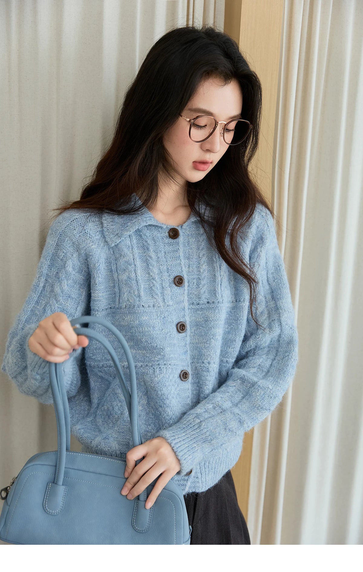 MISHOW Knitted Cardigan Women 2025 Autumn Winter Simple Turn-down Collar Loose Comfortable Single-breasted Sweater MXE48Z2611