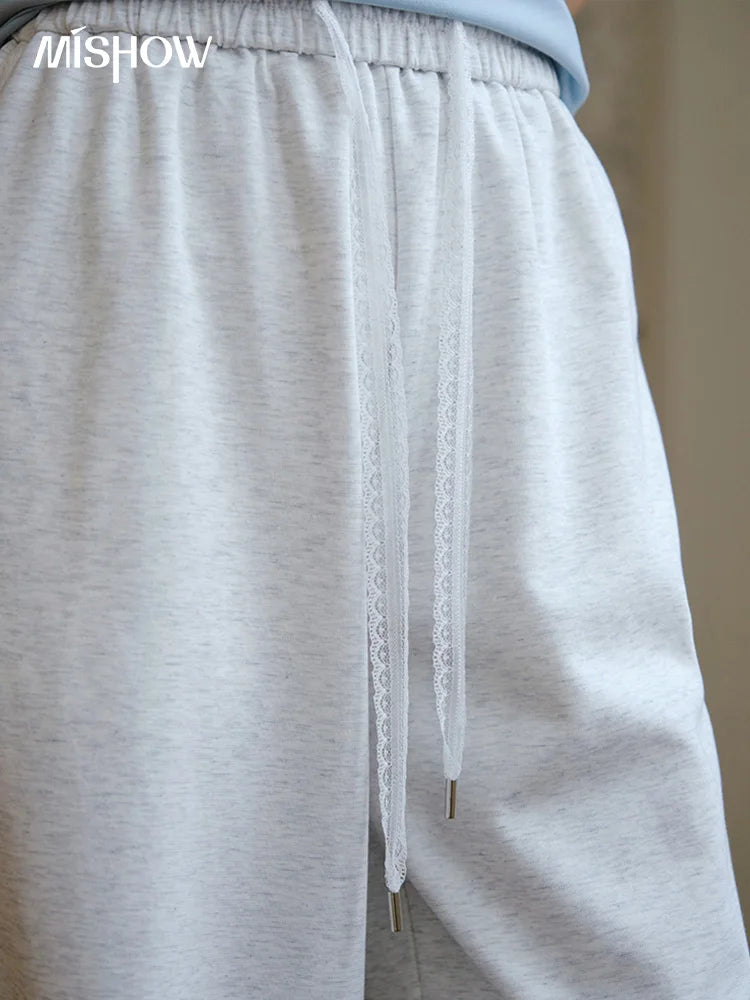 MISHOW Light Grey High Waist Pants Women 2025 Summer Casual Straight Elastic Waist Wide Leg Pants Women's Clothing MXE31K0901