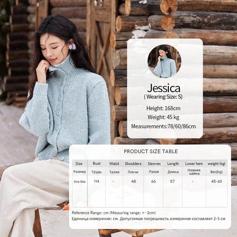 MISHOW Turn Down Collar Wool Blend Sweater Women Solid Single-breasted Tops Thickened Warm Versatile Knitted Cardigan MXD59Z1136