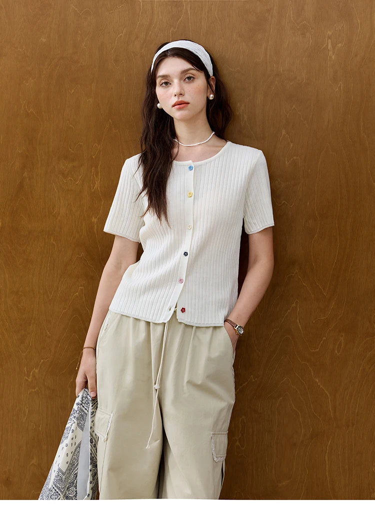 MISHOW Casual Summer Cardigan Women 2025 Short Sleeve Round Neck Solid Thin Knitted Pullovers Female Slimming Tops MXE34Z1268