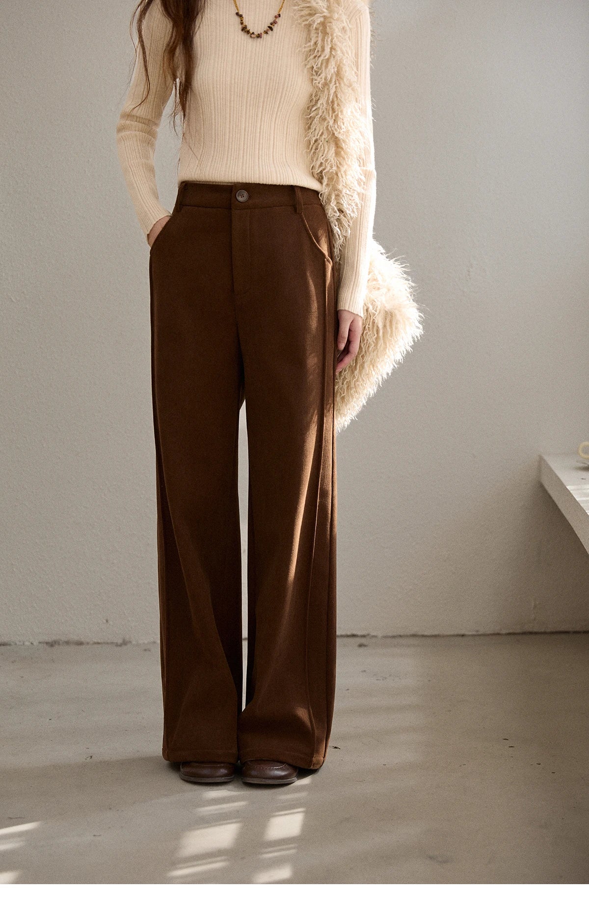 MISHOW Corduroy Straight Leg Pants for Women 2025 Winter Silver Fox Velvet Commuter Trousers Solid Casual Warm Pants MXE91K1125