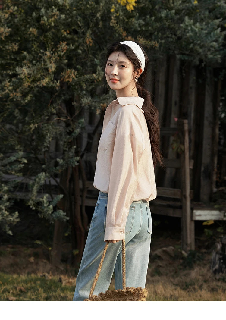 MISHOW Casual Spring Shirt Women New 2025 Long Sleeve Turn-down Collar Fake Two-piece Blouses Lady Fashion Loose Tops MXE16C0777