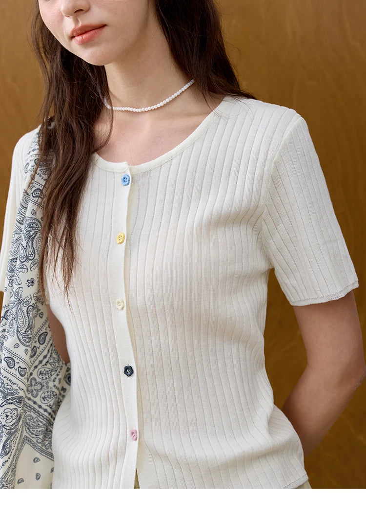 MISHOW Casual Summer Cardigan Women 2025 Short Sleeve Round Neck Solid Thin Knitted Pullovers Female Slimming Tops MXE34Z1268