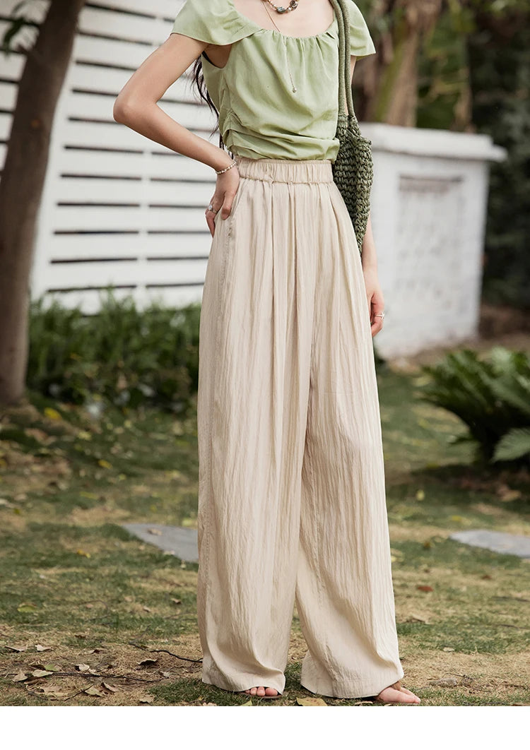 MISHOW Office Lady Summer Pants Women New 2025 Solid Loose High Waist Elastic Wide Cool Wide Leg Pant Female Slimming MXE31K0920