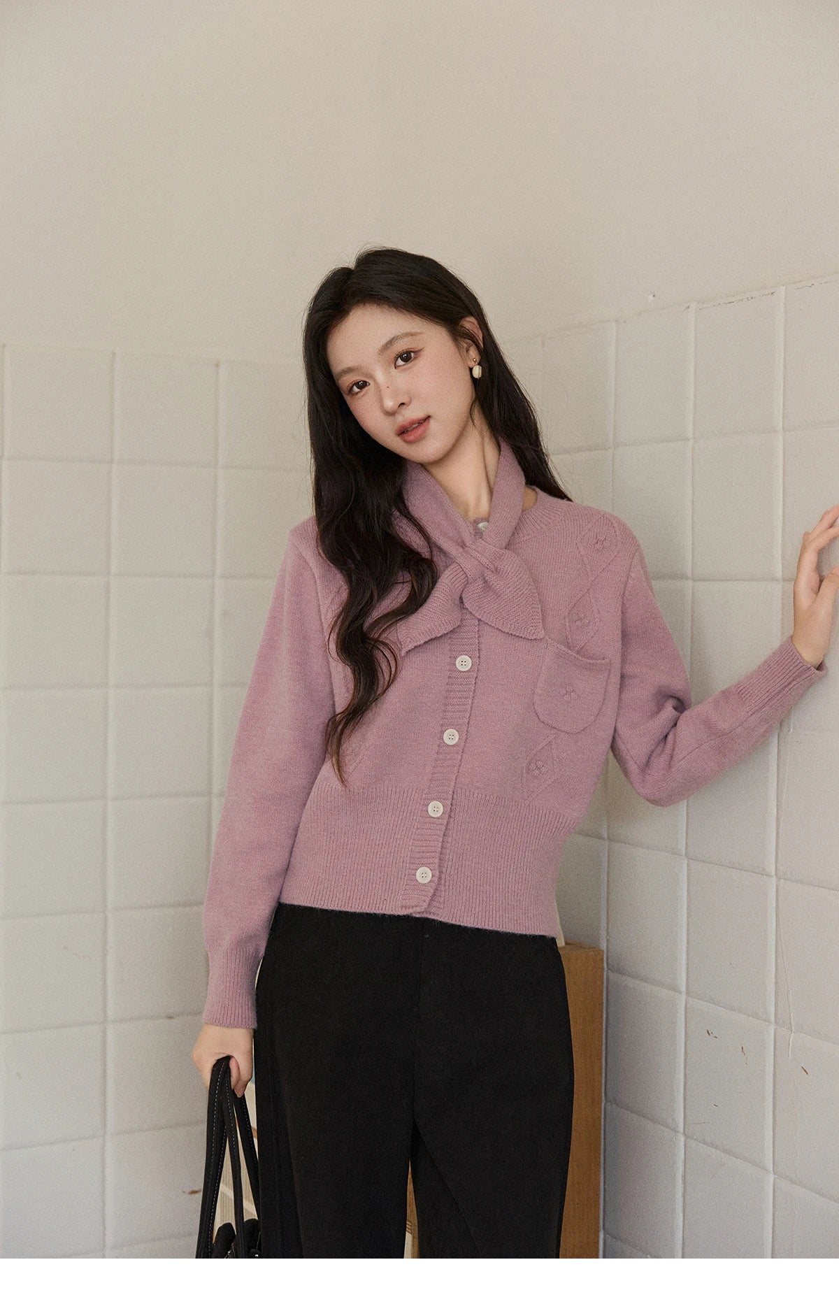 MISHOW Detachable Scarf Sweater for Women 2025 Autumn Winter Taro Purple Casual Warm Tops Soft Thick Knitted Sweater MXE91Z2825