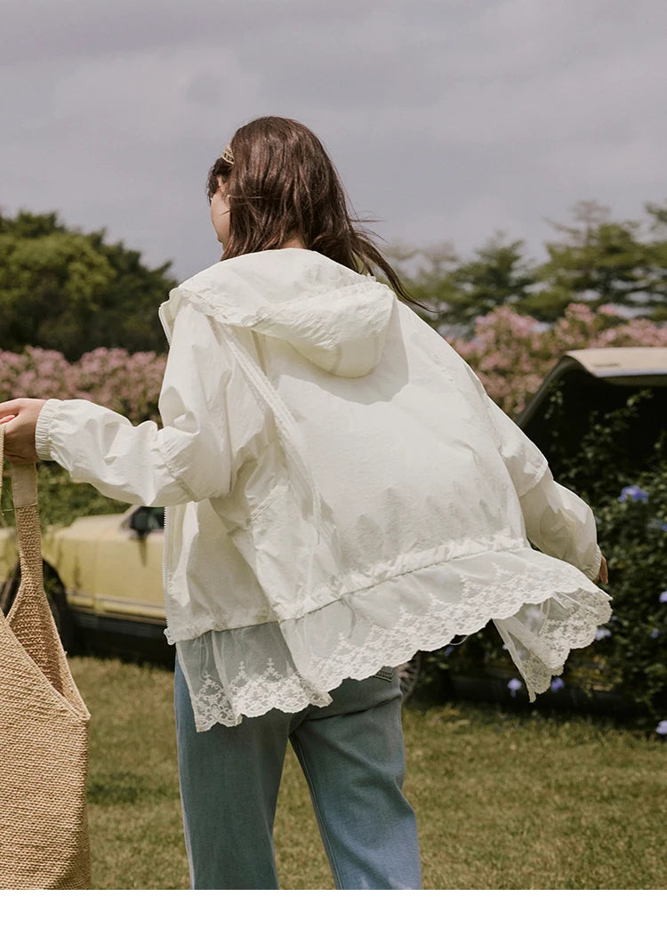 MISHOW Sunscreen Summer Coat Women New 2025 Long Sleeve Hooded Solid Lace Loose Cardigan Female Thin Breathable MXE33W0780