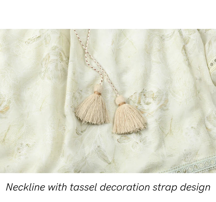 MISHOW Floral V-neck Drawn Tassels Dresses 2025 Spring Summer Hollow Out Lantern Sleeve Dresses Vacation Doll Dress MXE15L2121