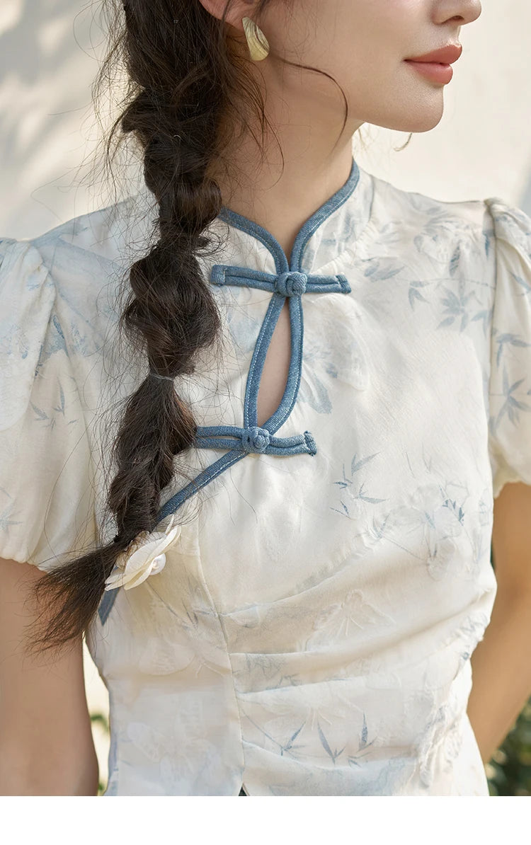 MISHOW Chinese Embroidered T-shirt High Waist Skirt Separately Summer 2024 Short Sleeve Split Hem Tops Denim Skirts MXD28X1604