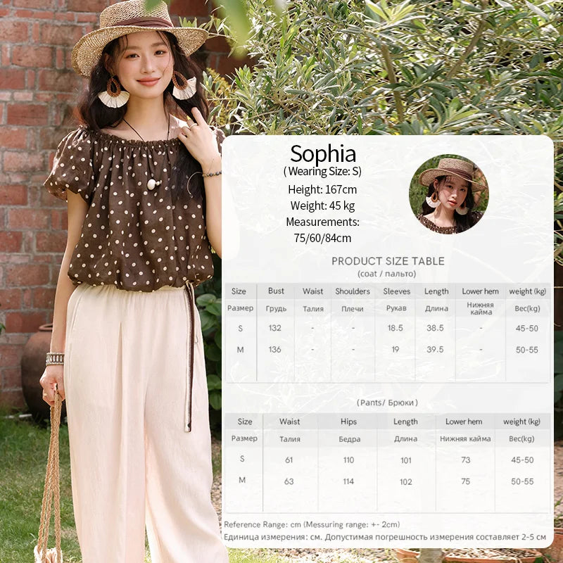 MISHOW Women's Two-Piece Set Fashion Polka Dot One Shoulder Puff Sleeve Blouse Summer 2025 Casual Wide Leg Pants Set MXE38T0683