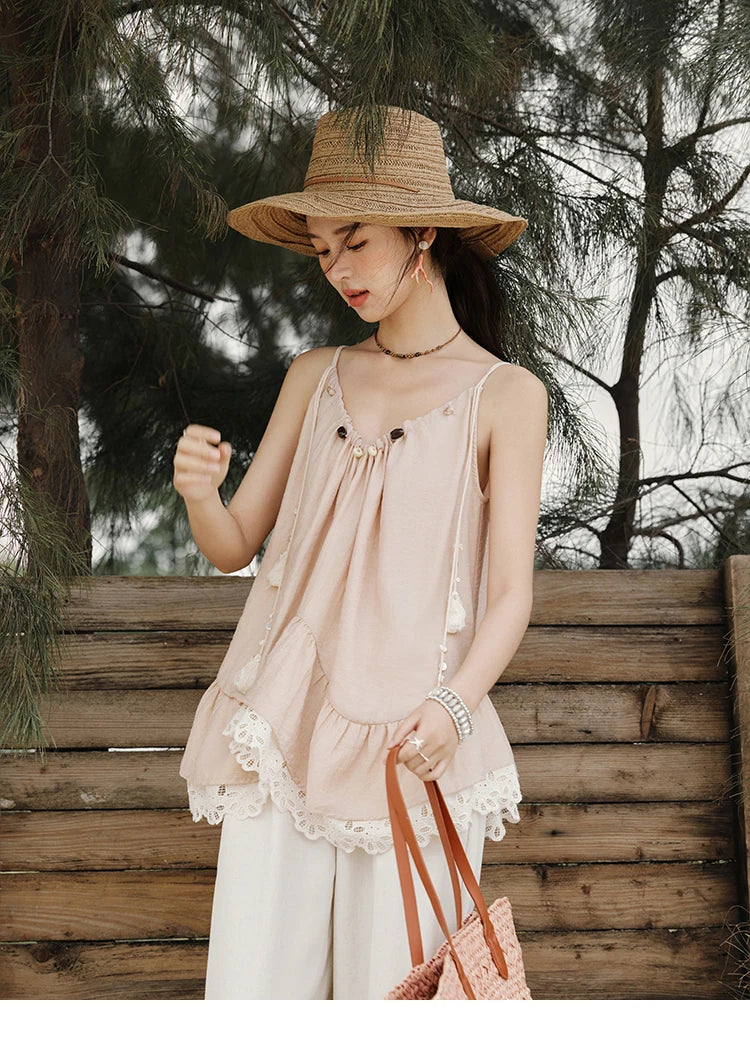 MISHOW French Summer Camisole for Women 2025 Sweet Lace Hollow Flower Sleeveless Tops Female New Fashion Holiday Top MXE33X1758