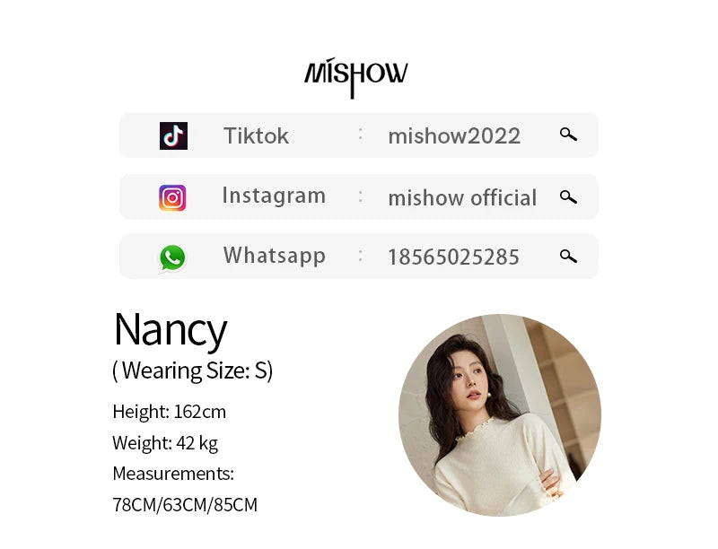 MISHOW Bottom Knitted Sweater Women Ruffled Edge High Collar Long Sleeve 2025 Winter Solid Slim Thin Internal Tops MXD48Z0850