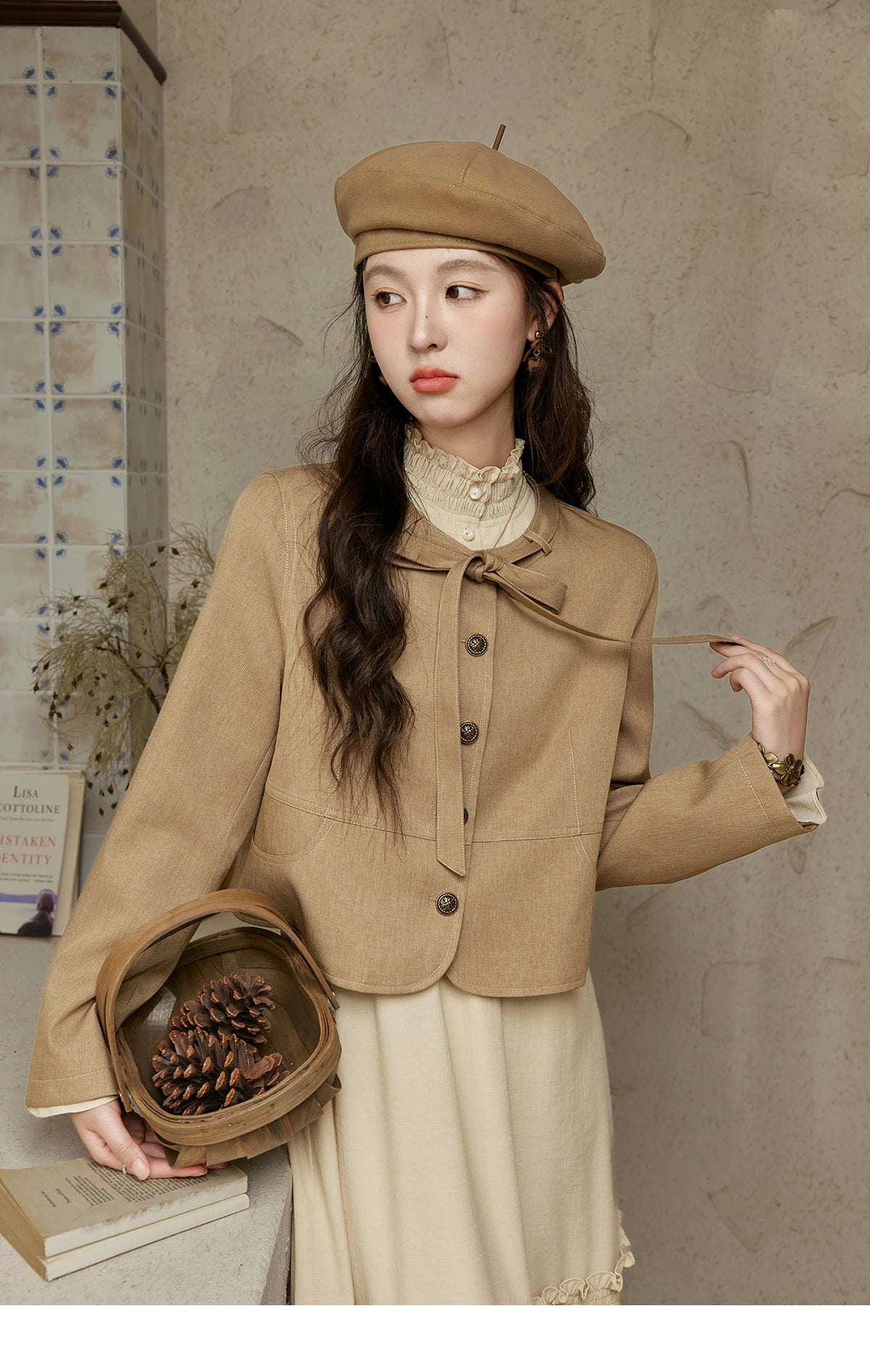 MISHOW French Stand Neck Elasticity Dress 2024 Autumn Waist Elegant A-line Dresses Elastic Lotus Leaf Sleeves Dress MPD42L2036