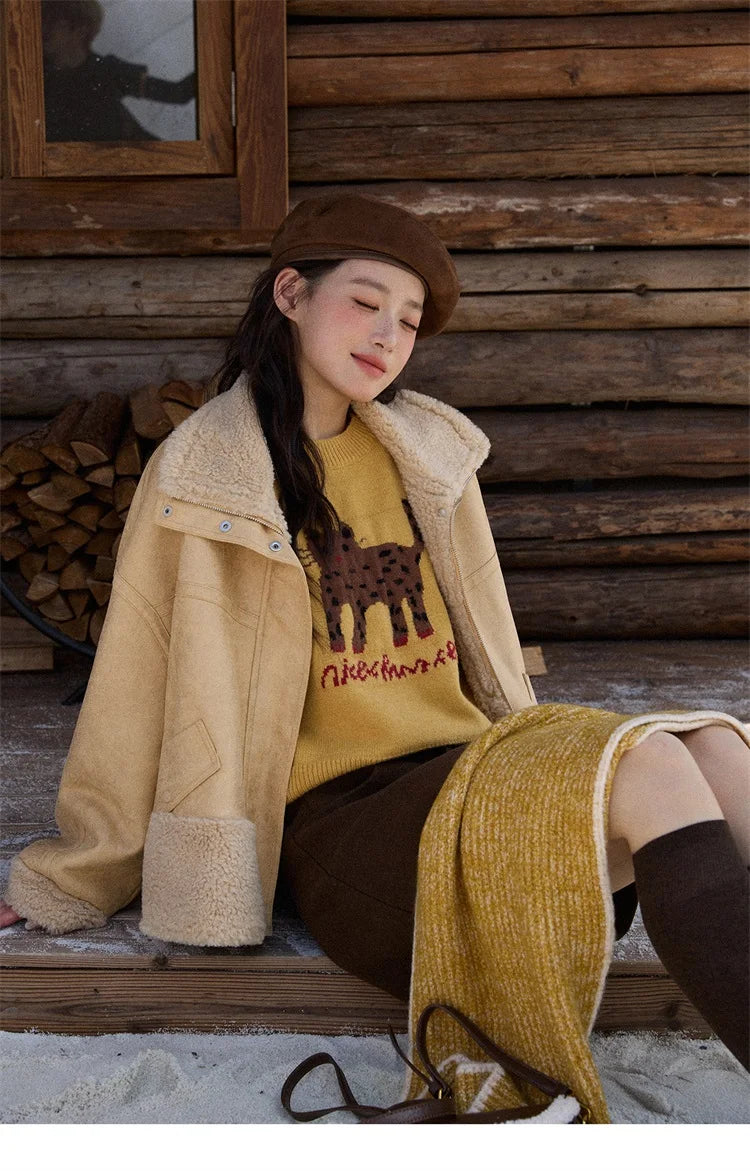 MISHOW Woman Short Jacket 2025 Fashion Yellow Stand Collar Zipper Jacket Luxury Loose Windproof Long-sleeved Coats MXE90W0996