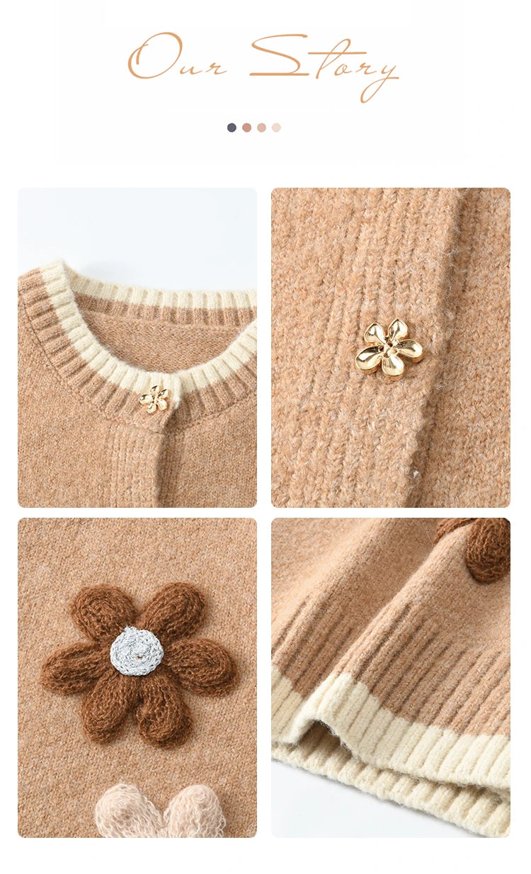 MISHOW Knitted Sweater Flower Pattern Cardigan O-Neck Color Clash Design Warm Coat Metal Buttons Sweet Soft Tops MXD56Z0919