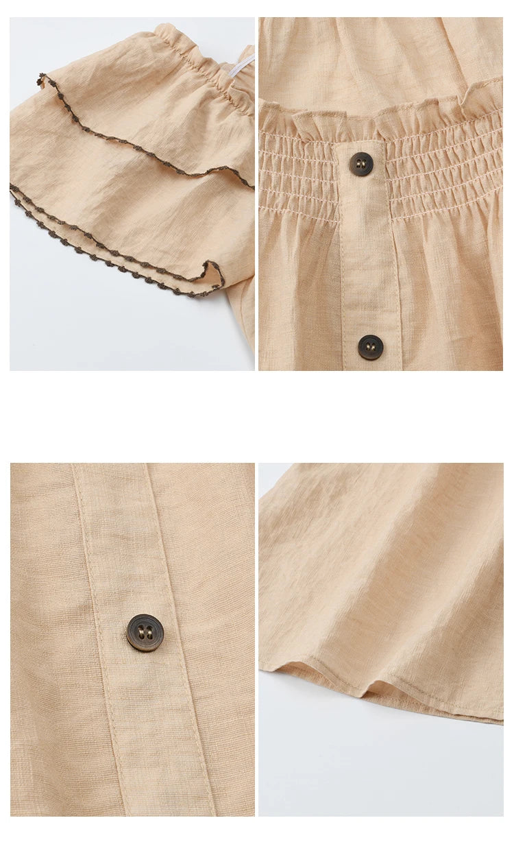 MISHOW Women's Fashion Butterfly Sleeve Blouse Summer 2025 New Loose Casual Square Neck Button Top Women's Clothing MXE37X1854