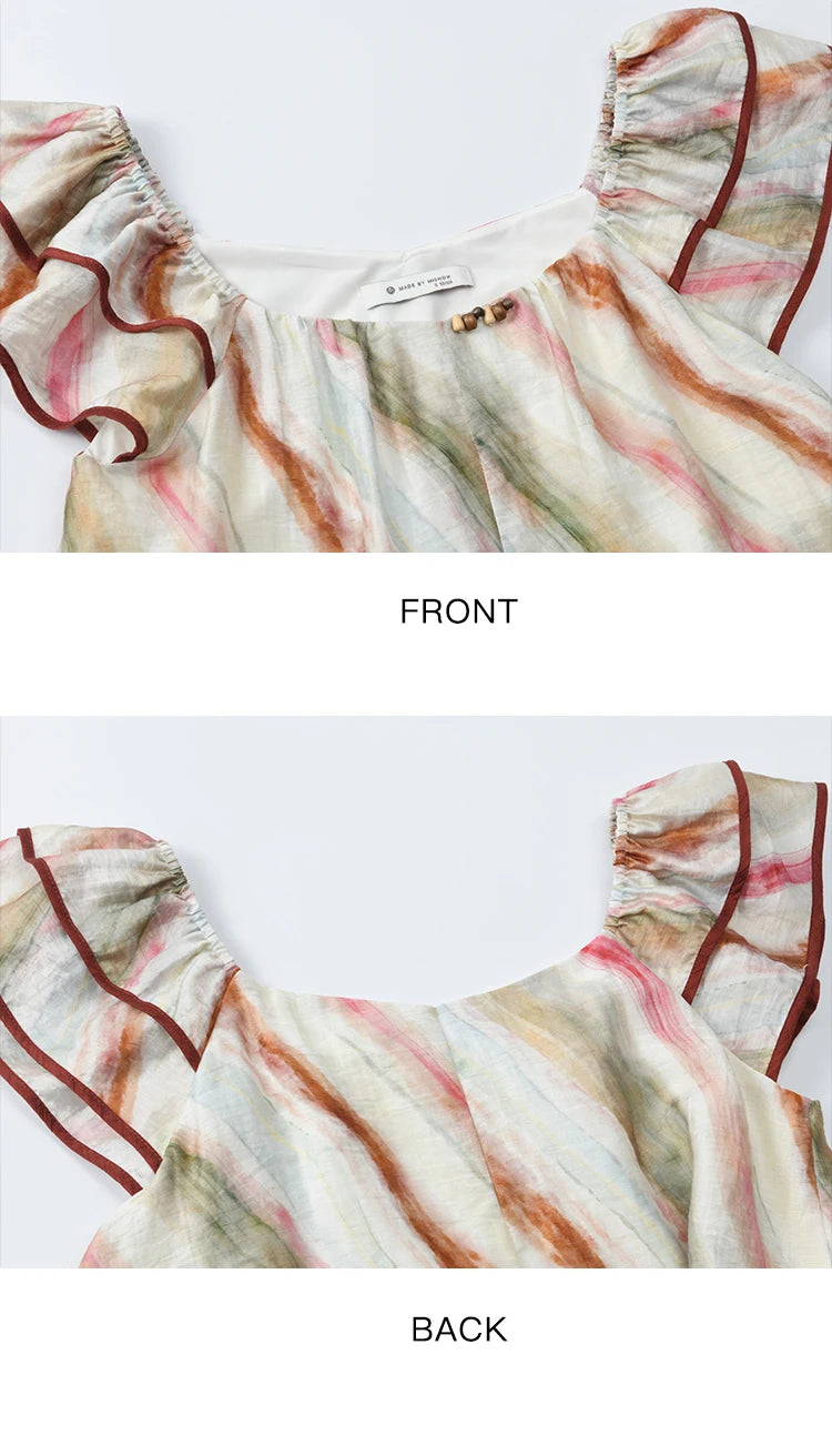 MISHOW Women's Retro Stripe Print Blouse 2025 Summer New Fashion O-Neck Butterfly Sleeve Ladies Casual Patchwork Top MXE38X1862