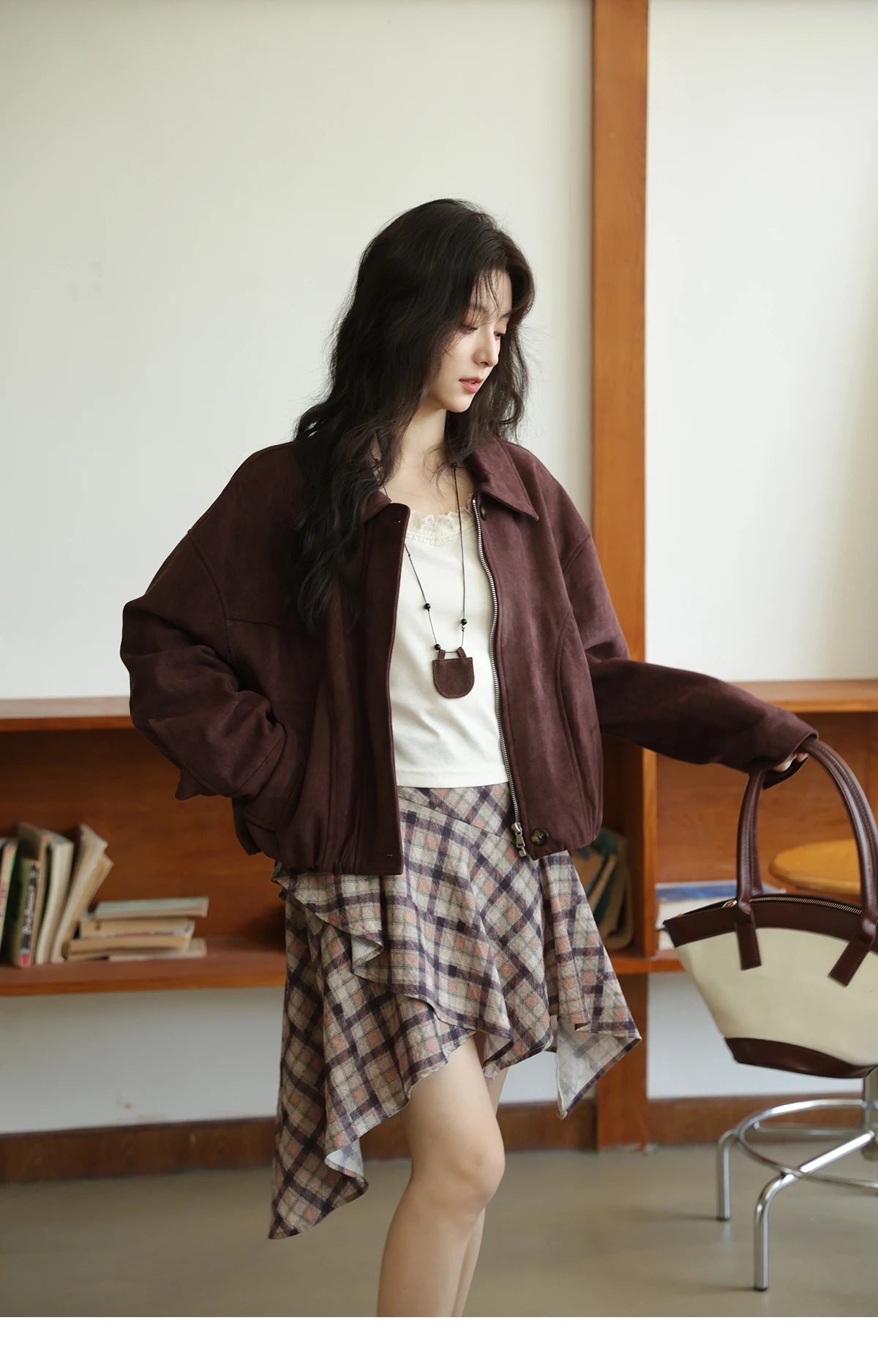 MISHOW Purple Plaid Irregular Skirt for Women Autumn 2025 Linen Blend Invisible Zipper Short Skirt Ruffle Hem Skirts MXE42B2395