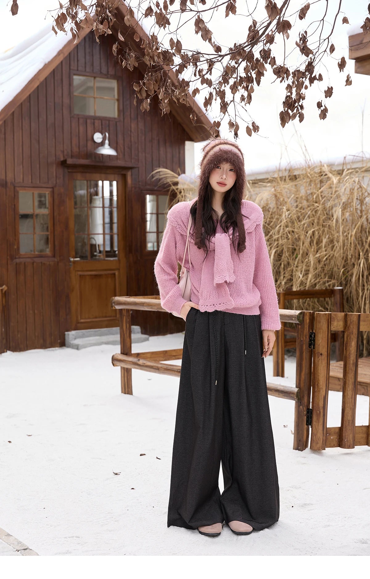 MISHOW Women's Trousers 2025 Autumn Winter Lace-up Gray Wide-leg Pants High Waist Slim Commuting Casual Pants Women MXE51K1106