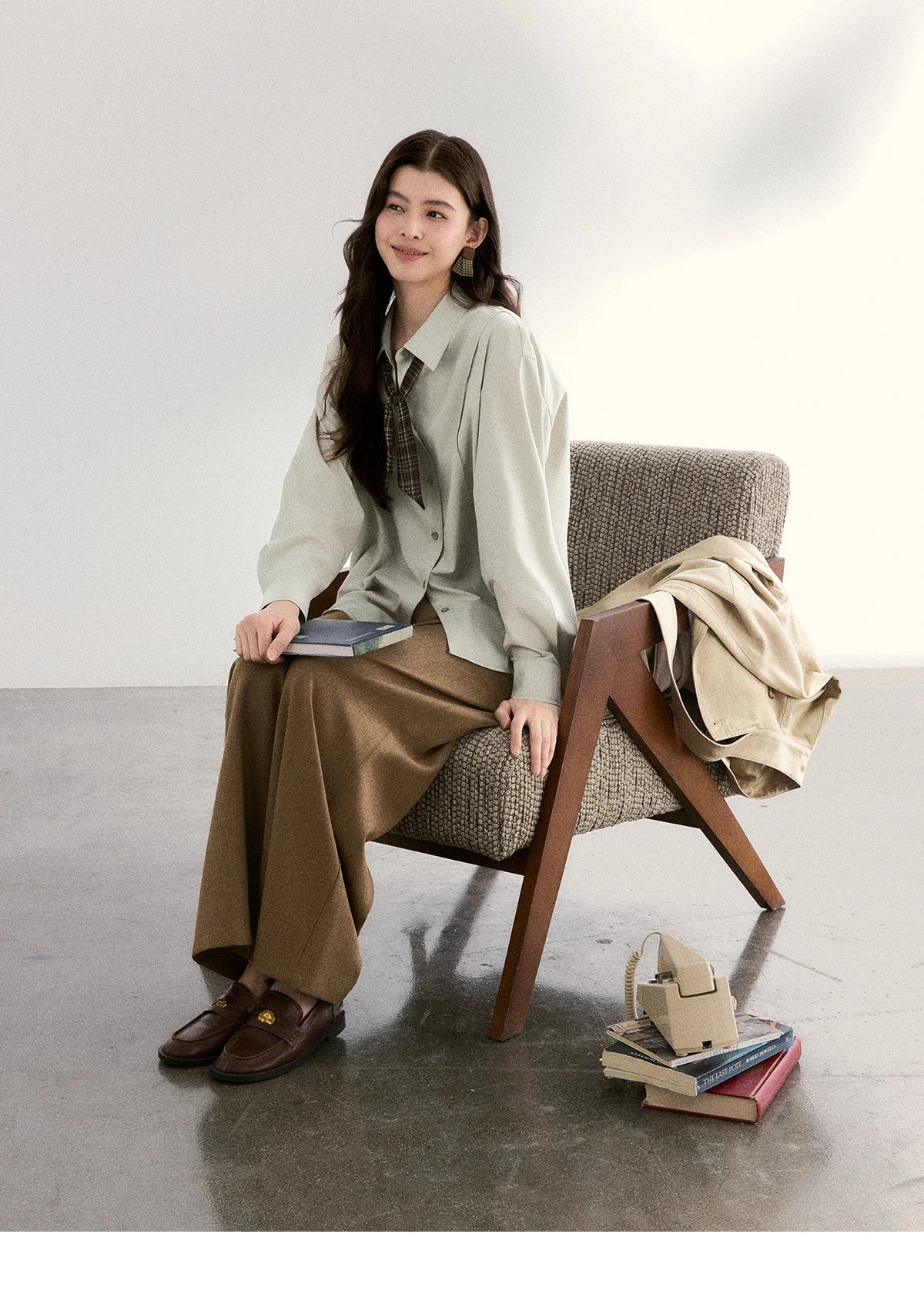 MISHOW Women's Strap Design Brown Wide Leg Pants Spring High Waist Back Elastic Waist Pants Casual Loose Trousers MXF11K1134