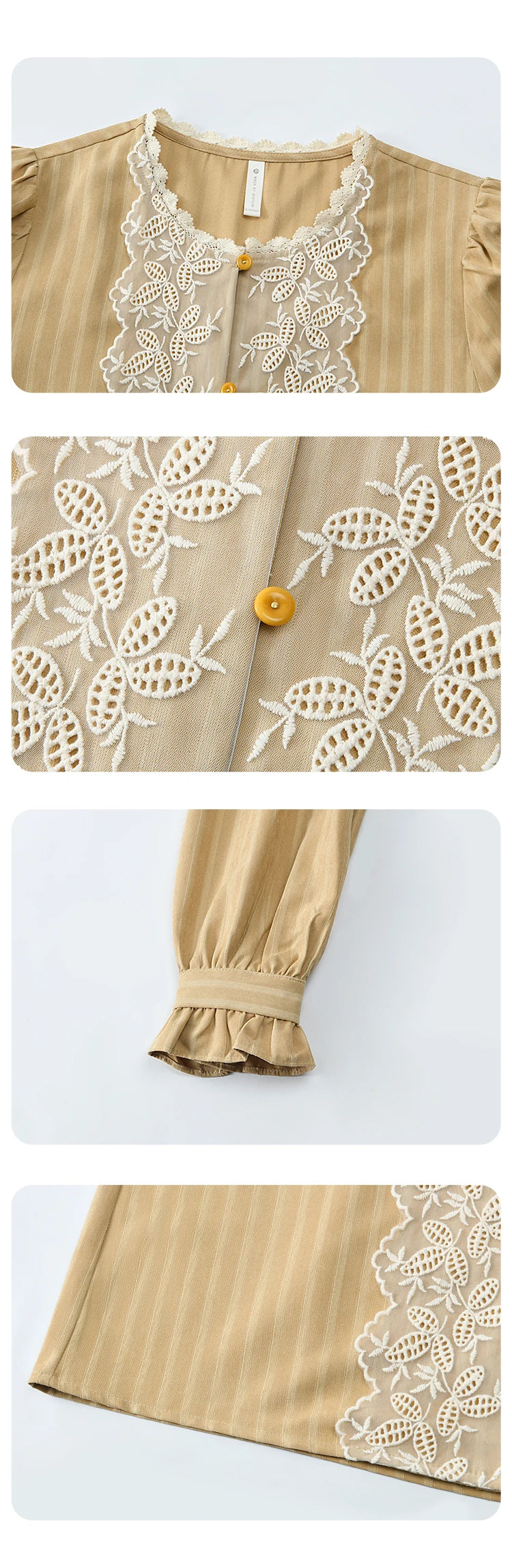 MISHOW Vintage Mesh Embroidery Blouse Women Lace Striped Lace Collar Long Sleeve Top French Lantern Sleeve Outwear  MXD47X1664