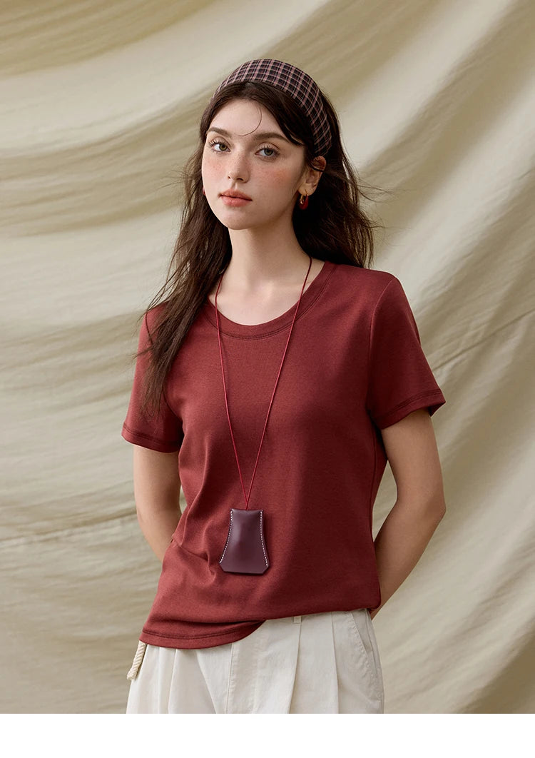 MISHOW Casual Summer T-shirts Women Short Sleeve Round Neck Solid Straight Shoulder Shirt Female Fashion Slimming New MXE31T0532