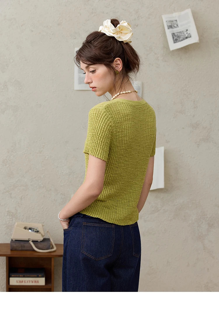 MISHOW Summer Knitted T-Shirts 2025 New Solid Short Sleeve Round Neck Thin Tops Female Fashion Versatile Office Lady MXE31Z1229