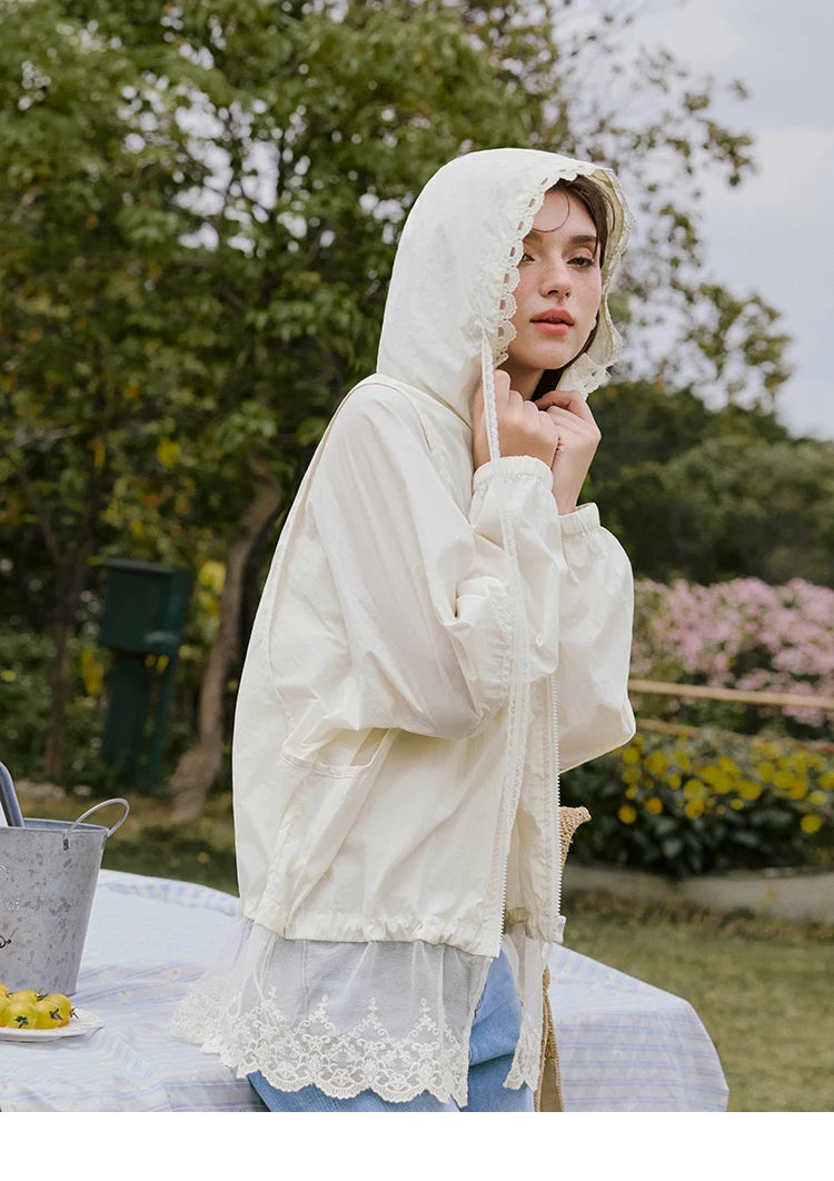 MISHOW Sunscreen Summer Coat Women New 2025 Long Sleeve Hooded Solid Lace Loose Cardigan Female Thin Breathable MXE33W0780