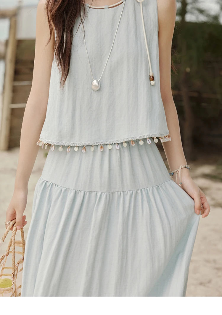 MISHOW Casual Vest Skirt Sets for Women Summer 2025 Sleeveless Round Neck Vests Solid Midi Skirts Female Fashion MXE33T0526