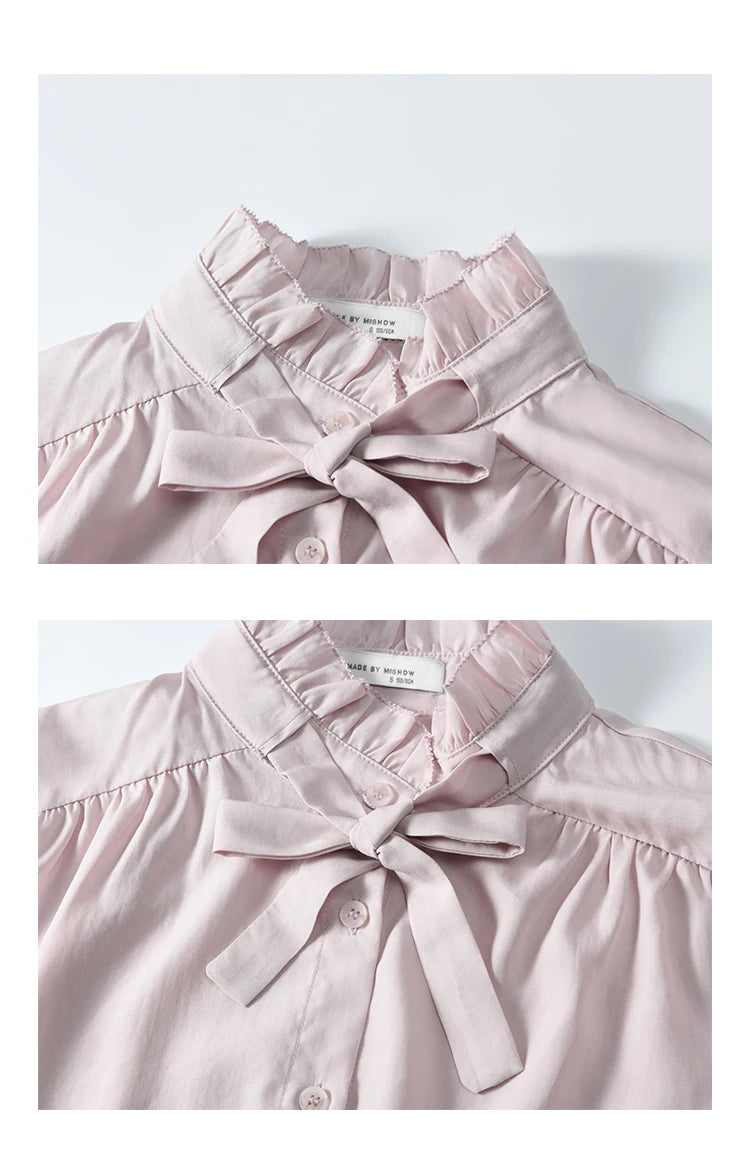 MISHOW French Ribbon Stringy Selvedge Neck Shirt for Women Spring 2025 Slim 100 Lyocell Shirts Solid Commuter Tops MXE13C0383