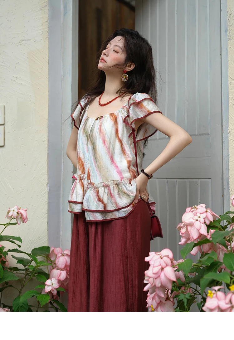 MISHOW Women's Wide Leg Pants 2025 Summer New Office Lady Fashion High Waist Casual Pocket Red Pants Female Clothing MXE38K0952