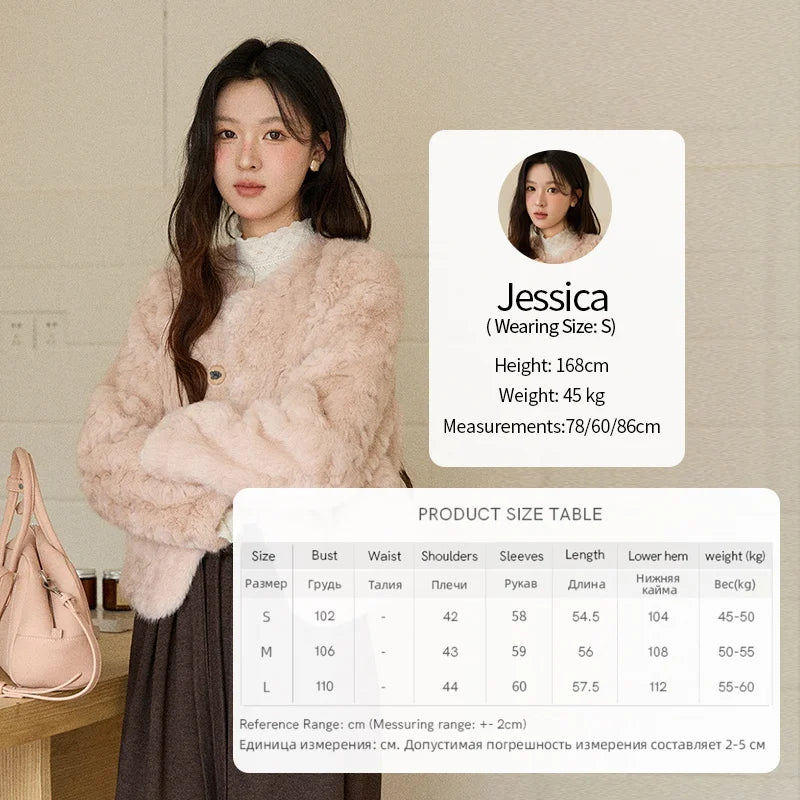 MISHOW Women's Winter Jacket 2025 Sweet Pink Faux Rabbit Fur Coat with Pockets Handcrafted Vintage Buttons Outerwear MXE87W0990