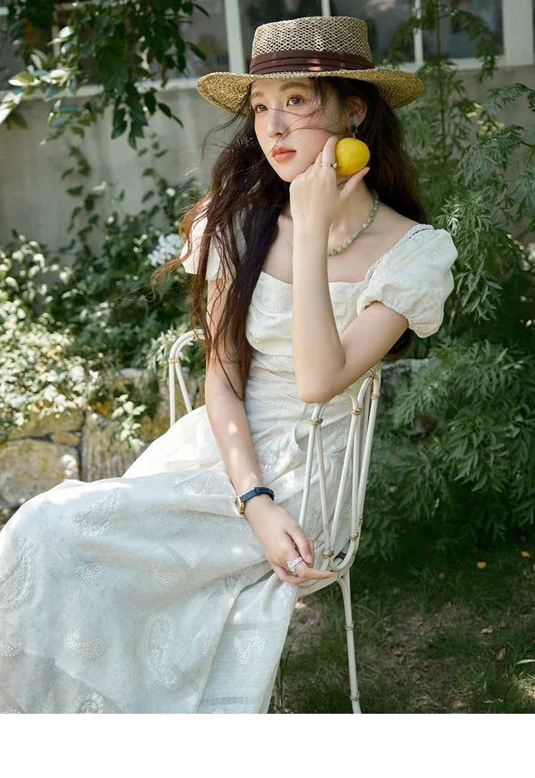 MISHOW Women's Puff Sleeve Dress 2025 Summer Fashion Paisley Embroidery Lady Pocket Dresses Vacation Women's Clothing MXE34L2265