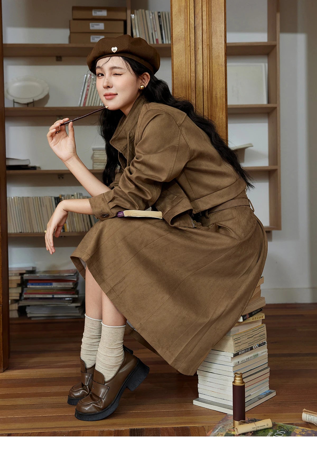 MISHOW Retro Suede Jacket Pleated Skirt Separately for Women 2024 Autumn Short Stand Neck Jacket A-line Short Skirt MXD44W0423