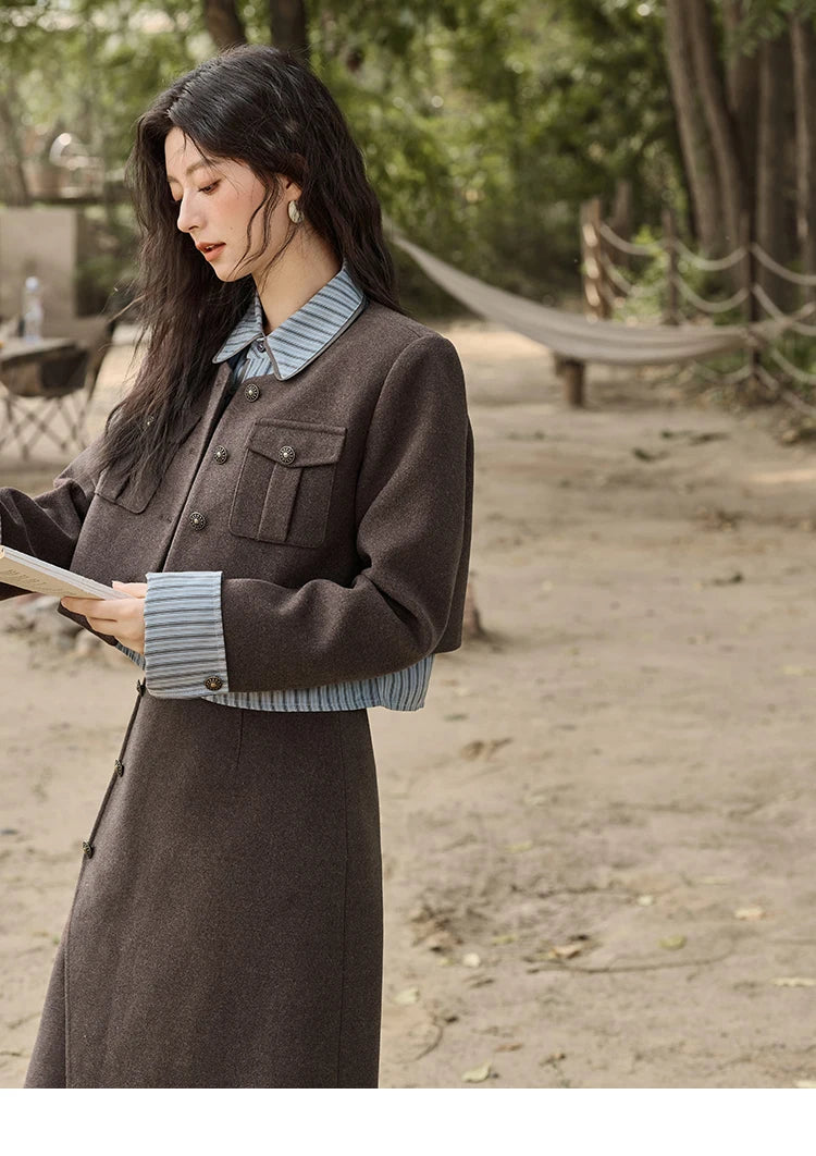 MISHOW Plaid Tweed Skirt Long-sleeved Jacket Long Skirt Separately Winter 2024 Korean O Neck Coat Front Slit Skirt MXD43W0445