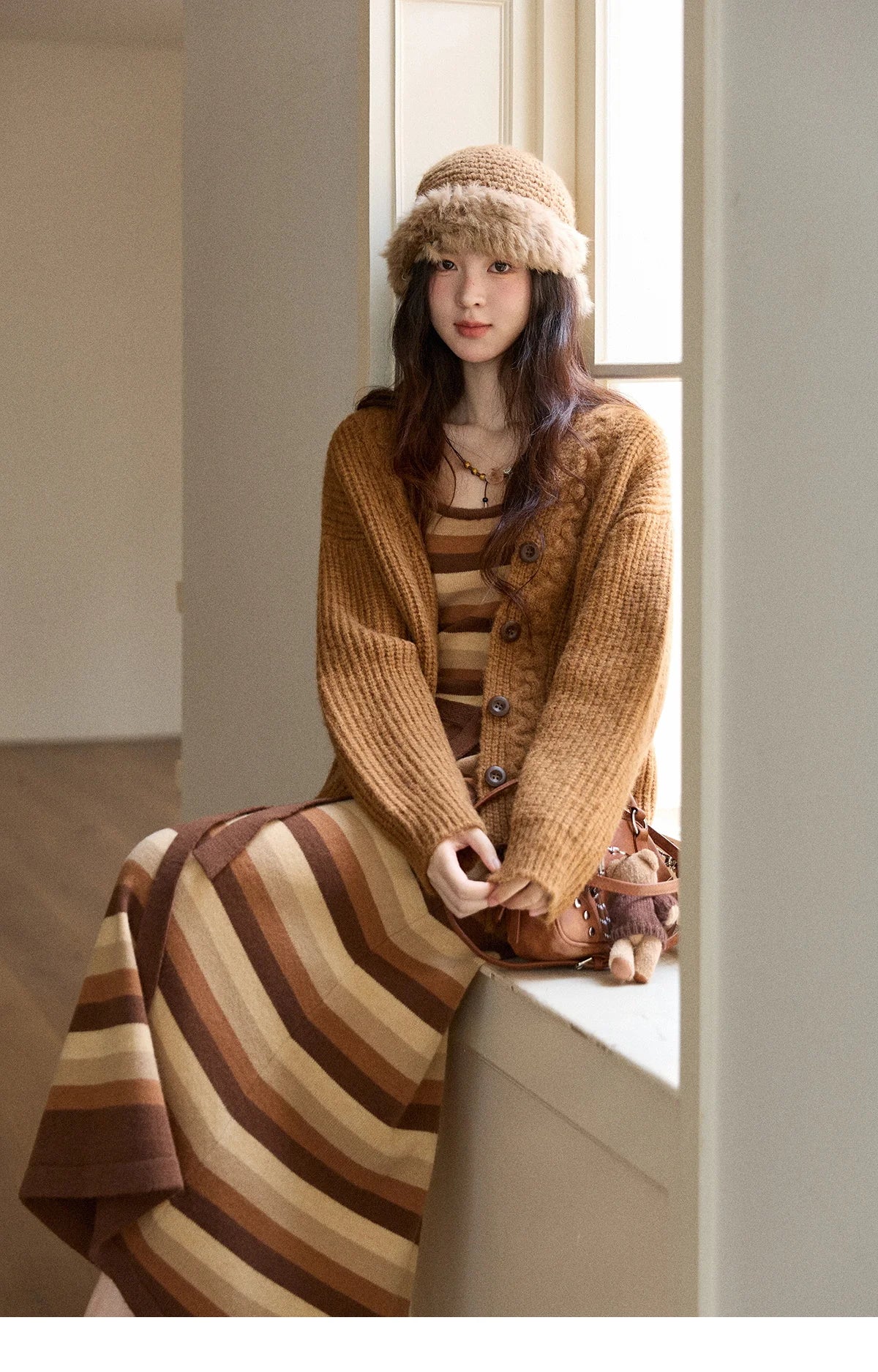 Mishow Retro Striped Suspender Knit Dress MXE86L2532