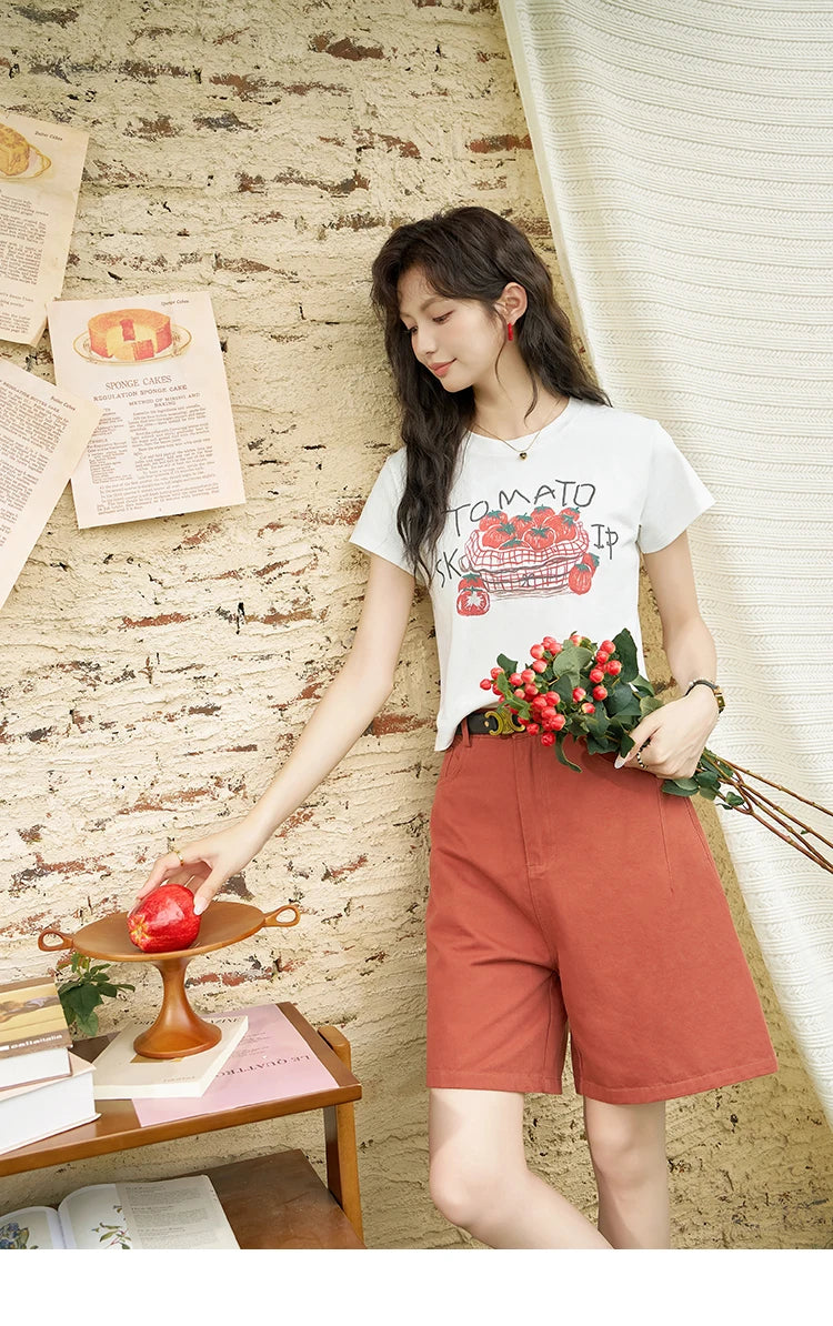 MISHOW Red Casual Shorts for Women 2024 Summer Korean Symmetrical Pocket High Waist Loose Straight Leg Short Pants MXD25K0679