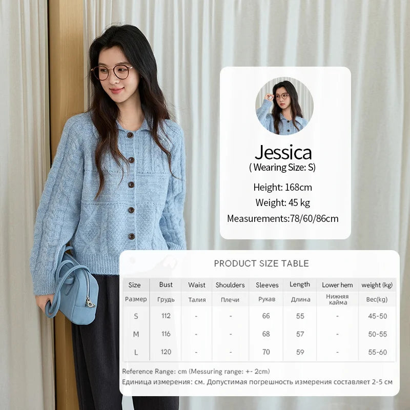 MISHOW Knitted Cardigan Women 2025 Autumn Winter Simple Turn-down Collar Loose Comfortable Single-breasted Sweater MXE48Z2611