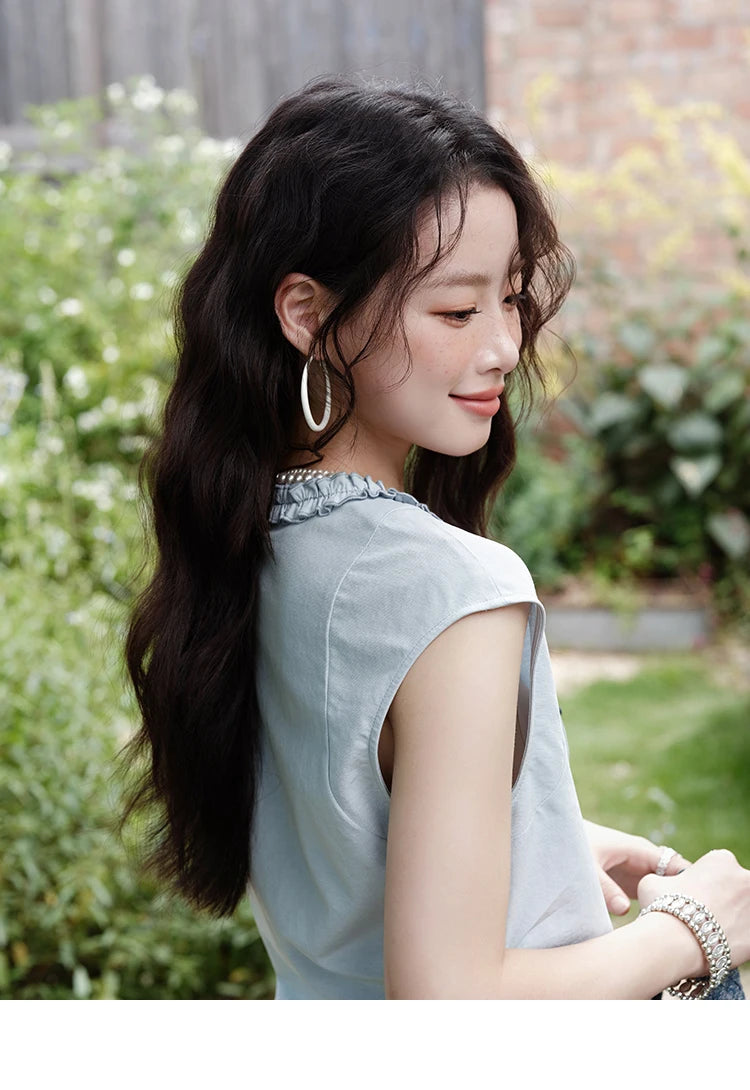 MISHOW Women's Casual Round Neck Shirt 2025 Summer New Office Lady Slim Shirt Sleeveless Button Top Female Clothing MXE38X1864