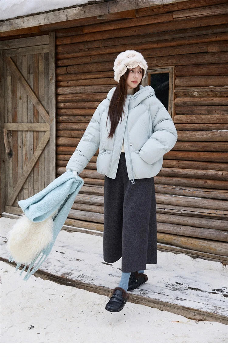 MISHOW Blue Down Coat Women 2025 Winter Fashion Elegant 90% White Duck Down Short Lightweight Puffer Jacket Warm MXE51Y0081