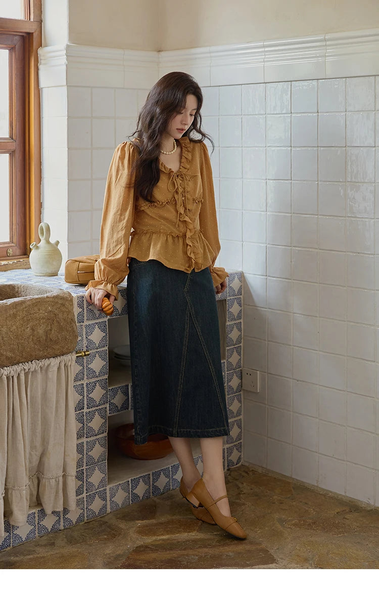 MISHOW High Waist Slim Denim Skirt for Women Autumn 2025 Fashion Pocket Skirt Rear Hem Split Casual Skirt Office Lady MXE41B2379