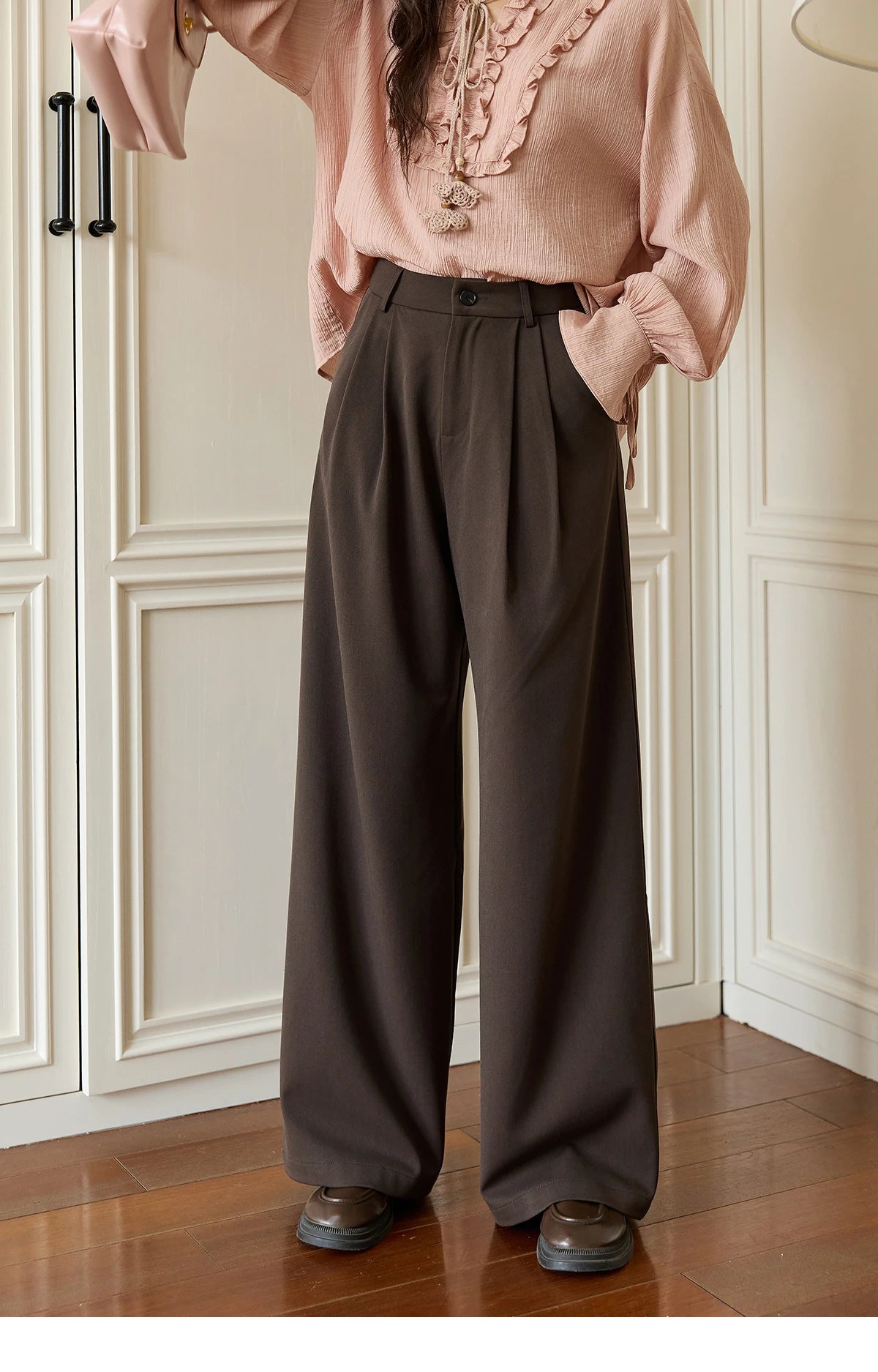 MISHOW Women's Solid Wide-leg Pants 2025 Autumn Fashion Minimalist High-waisted Loose Trousers Commute Pockets Pants MXE46K1090
