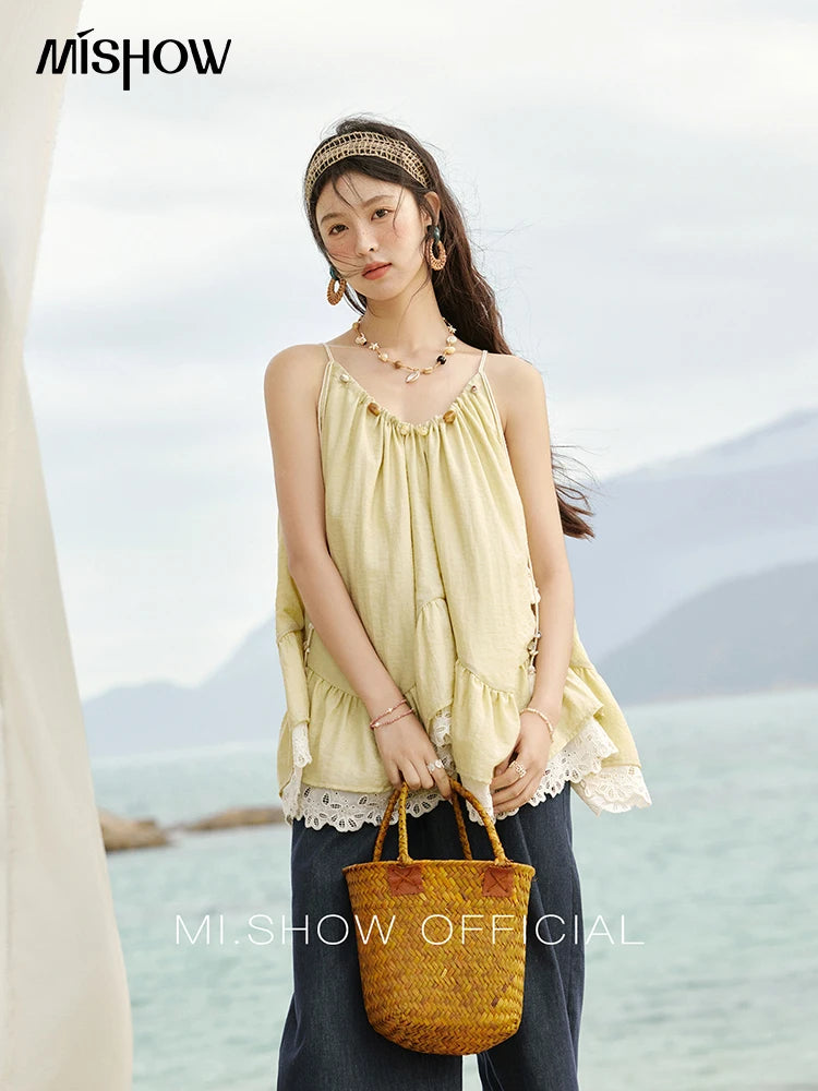 MISHOW French Summer Camisole for Women 2025 Sweet Lace Hollow Flower Sleeveless Tops Female New Fashion Holiday Top MXE33X1758