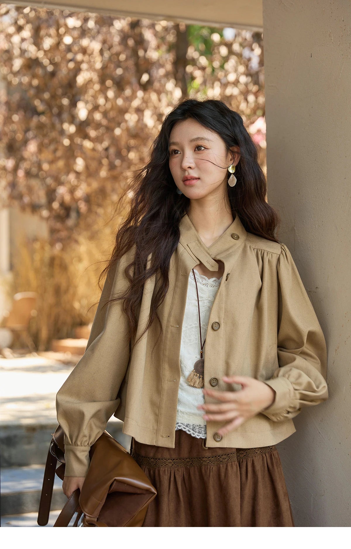 MISHOW British Trench Coat 2025 Autumn Women's Light Brown Stand Collar Coats Female Single Breasted Versatile Jacket MXE43W0802