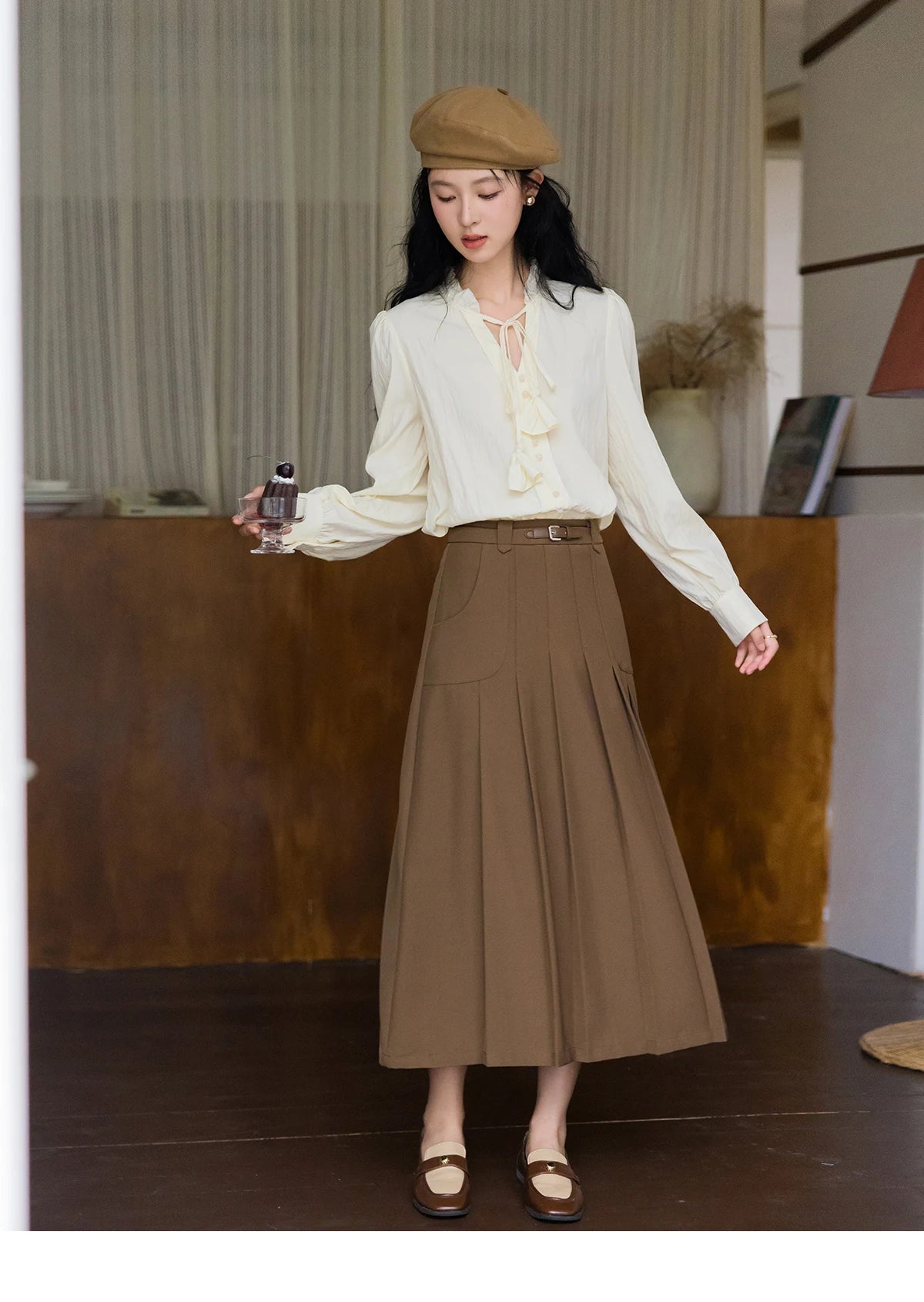 MISHOW Flower Bud Tie Lyocell Shirt for Women Autumn 2024 Temperament Solid Long Sleeve Pullover Tops Office Lady MXD42X1640