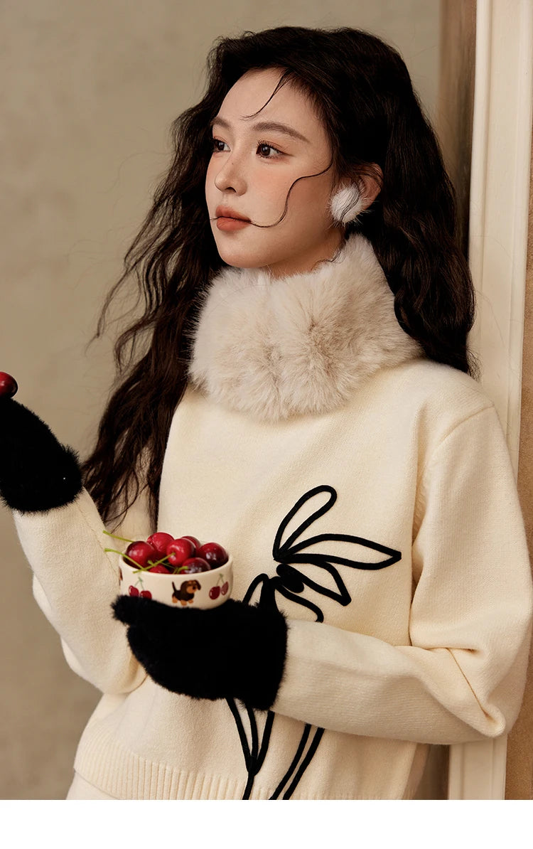 MISHOW French Skirt Sets Embroidery Spliced Contrast Color Two Piece Sets Women High Waist Midi Skirt Knitted Tops MXD57T0463