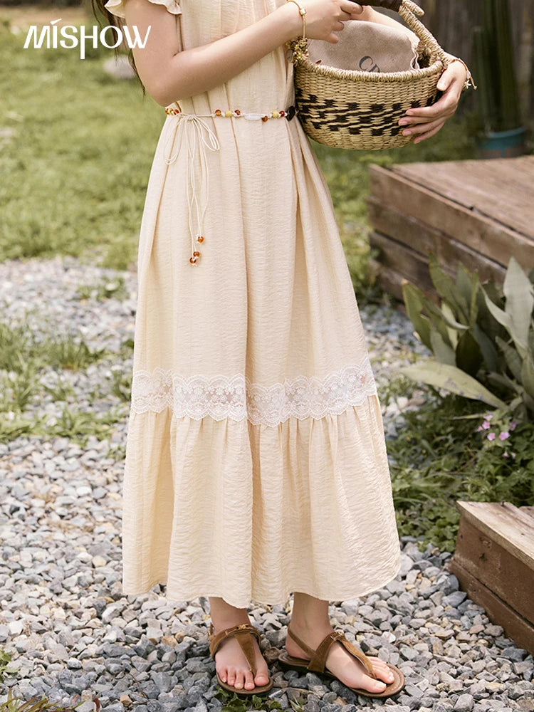 MISHOW French Holiday Summer Dresses Women Summer 2025 Short Sleeve Halter Neck Off-shoulder Long Dress Female New MXE31L2190