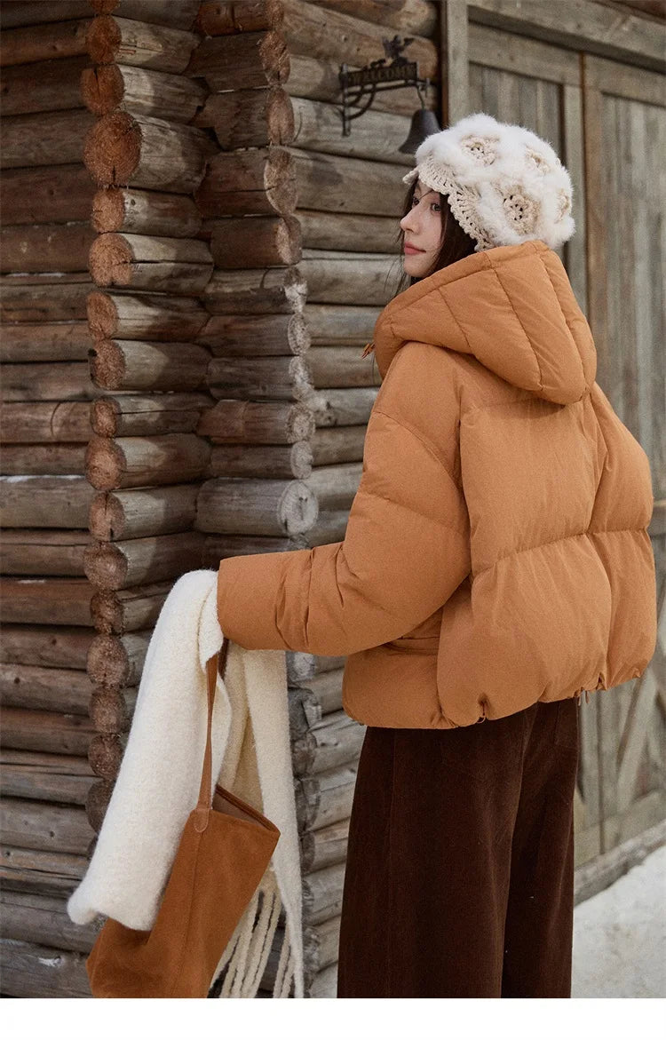 MISHOW Women's Short Coat with 90% White Duck Down Filling Windproof Down-proof Hooded Jacket Lightweight Warm Coat MXE51Y0080